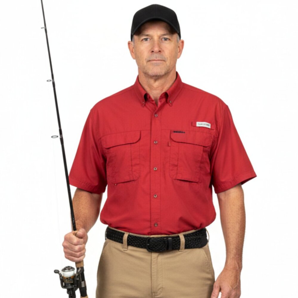 Magellan Rust Red Relax Fit Short Sleeve Men’s Button Up/Down Fishing Shirt 2XL